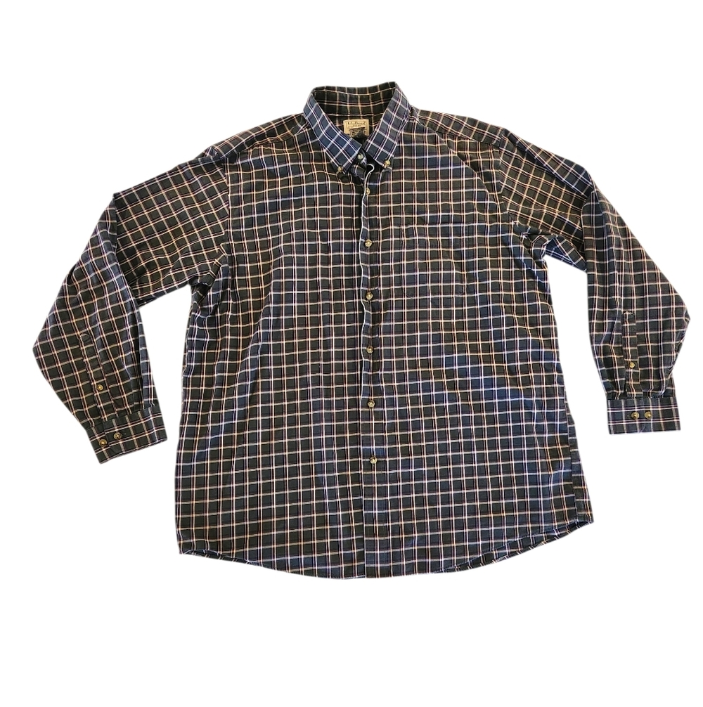 L.L. Bean Green/Red/White/Black Plaid Button Down Shirt - Men's Size XL